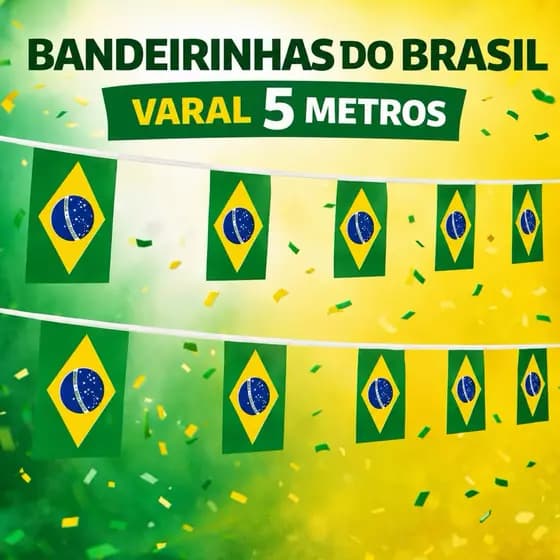 Varal Brasil 5 metros Copa do Mundo 12 Bandeiras Festa Decoração Rua pano de poliéster