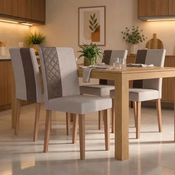 Kit 4 Cadeiras de Jantar Estofadas para Sala de Jantar e Cozinha Pés Amadeirados Julia Casa Dee