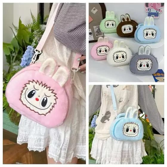 Bolsa Transversal de Pelúcia Fofa Bolsa Infantil Fofa com Orelha 3D Presente Infantil Bolsa de Ombro