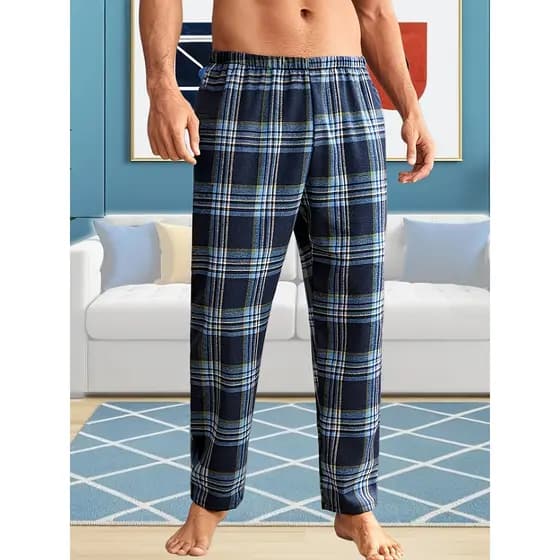 Calça casual xadrez masculina casual - cintura elástica confortável, ajuste solto, lavável à máquina para casa e pijama