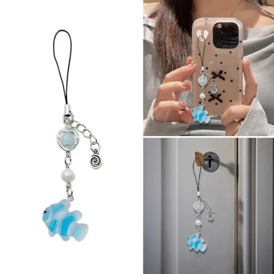 JLOVE Pequeno Peixe Talão Telefone Charme Correias Chave Pendurados Pingentes Bolsa Decoração