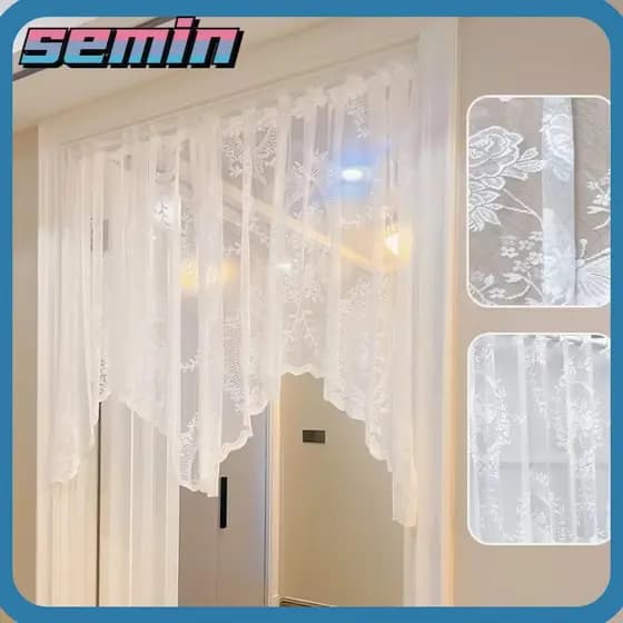 Cortinas De Cozinha SEMIN , Cortina De Janela Curta De Renda , Meia Borboleta Branca Curvada Decorativa Para Casa