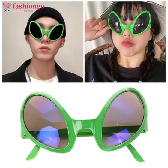 FASHIONGO Alienígena Festa Óculos Engraçado ET De Sol Alienígenas Formas Alternativas Arco-Íris Lentes Fontes De G6J2