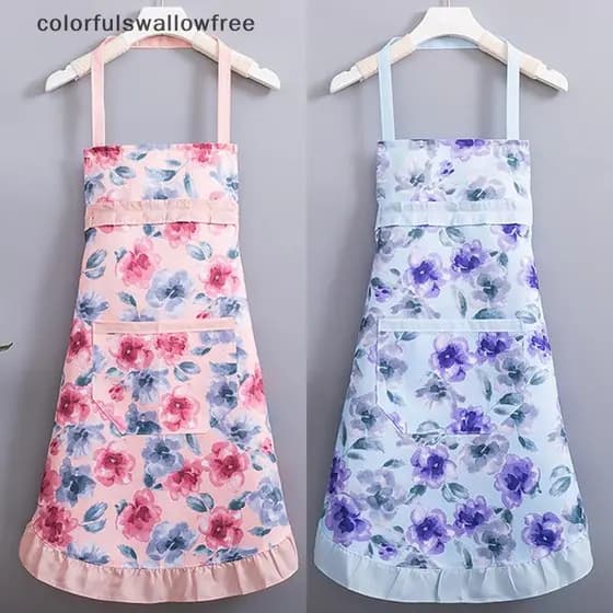 colorfulswallowfree Algodão Lona Floral Para Cozinha Feminina Avental À Prova De Óleo Com Bolsos E Cinto Ajustável Imper