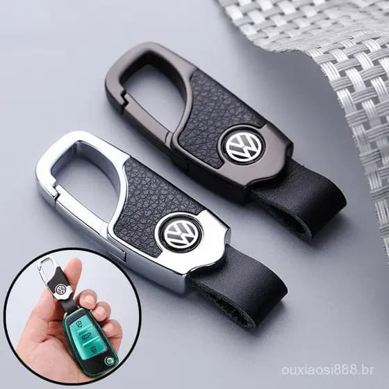 Chaveiro com Logotipo de Carro Volkswagen, Porta-chaves de Metal e Couro, Criativo para VW Golf Polo T-Cross Gol Saveiro