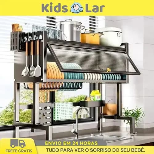 Escorredor De Louça Cozinha Suspensa Modula Pia Rack Organizador Estante Poeira Com Porta Armário 65/85/105cm