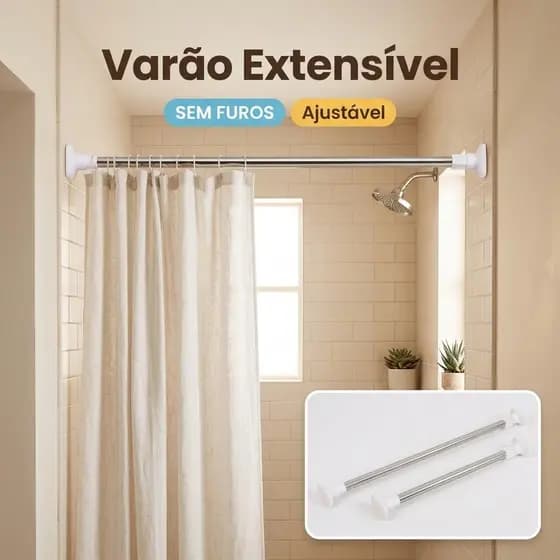 Varão Extensivel Seco Varão Extensível SEM FUROS Regulável Cortina Box Banheiro