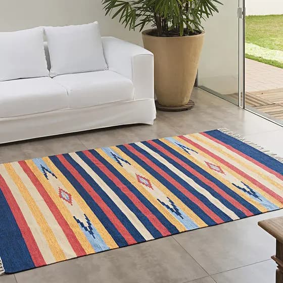 Tapete Sala Quarto 200x300 Kilim 100% Algodão Indiano Carpete