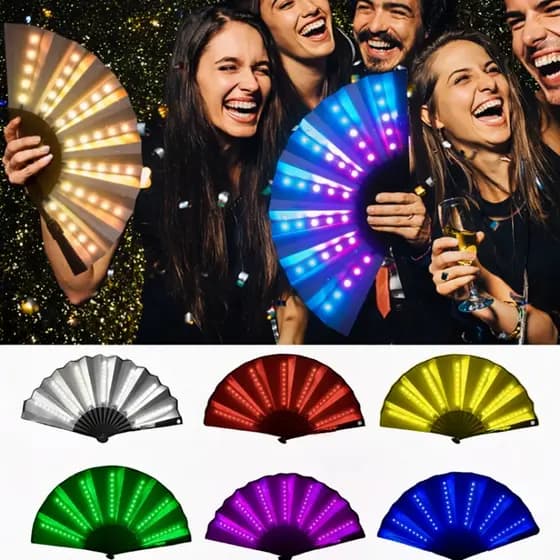 Leque com Luzes de Led Dobrável Para Festas Aniversários Ambiente de Carnaval Luminoso Show De Palco