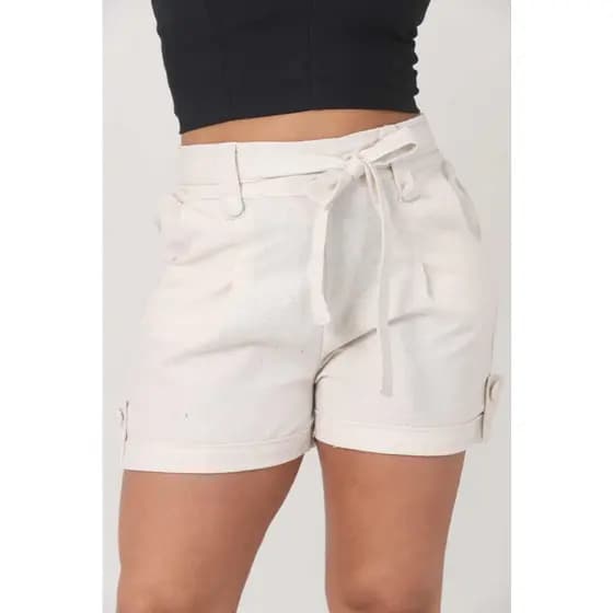 Short Feminina Casual De Tecido Linho