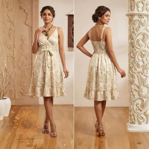Vestido Feminino Curto Alças Decote Roupas Femininas Elegante Cinturado Costas com Ajuste