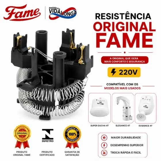 Resistência Original FAME Vida Longa 220V Para Chuveiros FAME Compatível Diversos Modelos