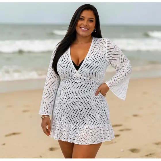 Saída de Praia Feminina Plus Size Laise Premium Babado Delicado Tamanho Grande