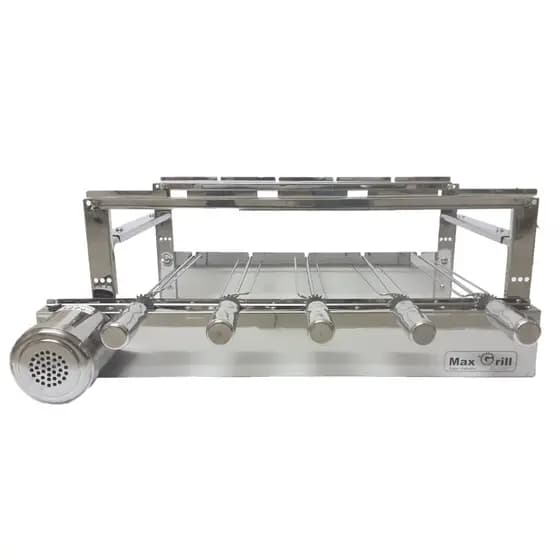 Churrasqueira Max Grill Inox Giratória 5 Espeto Pré-Moldada Motor Elétrico 1/30 hp WEG 110V ou 220V