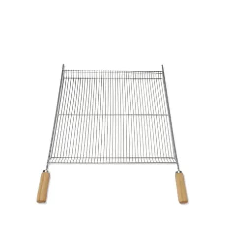 Grelha Churrasco Aramada 40x40cm Cabo Madeira p Assar Carne Frango Peixe Grelha Dupla Churrasqueira