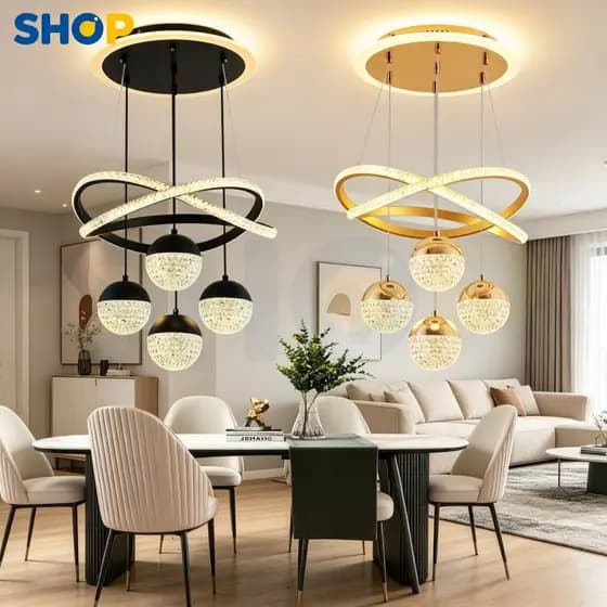 Lustre Suspenso LED com Cristal Esférico Ajuste de Brilho e Cor para Sala e Jantar O16/O15