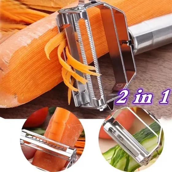 Descascador de Aço Inoxidável 2 em 1 com Lâmina Dupla Móvel para Frutas e Legumes