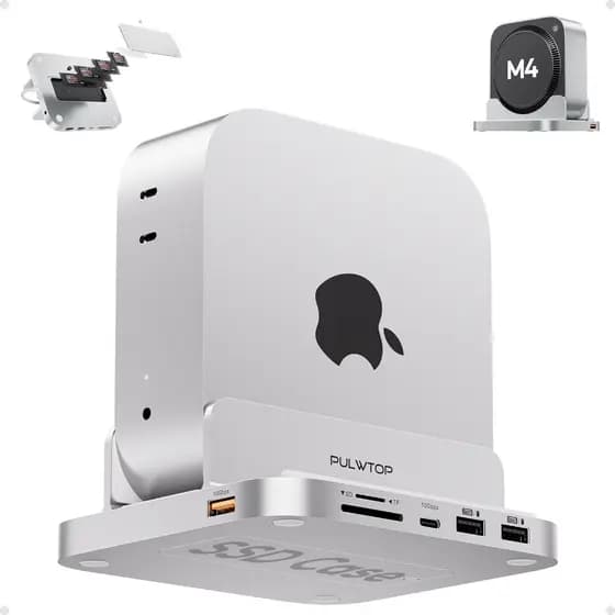 PULWTOP Hub Usb C Dock Station Mac Mini M4 e Mac Mini M4 Pro com Case SSd NVME, USB A/C 3.2 10 Gbps