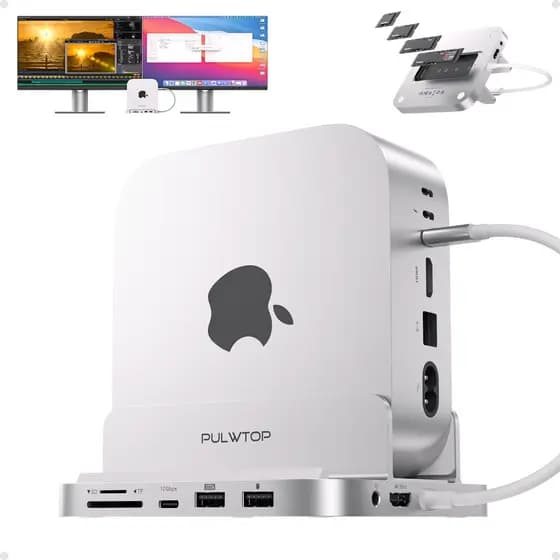 PULWTOP Hub Usb C Dock Station Mac Mini M4 e Mac Mini M4 Pro com Case SSd NVME, HDMI 4k, USB A/C10 Gbps