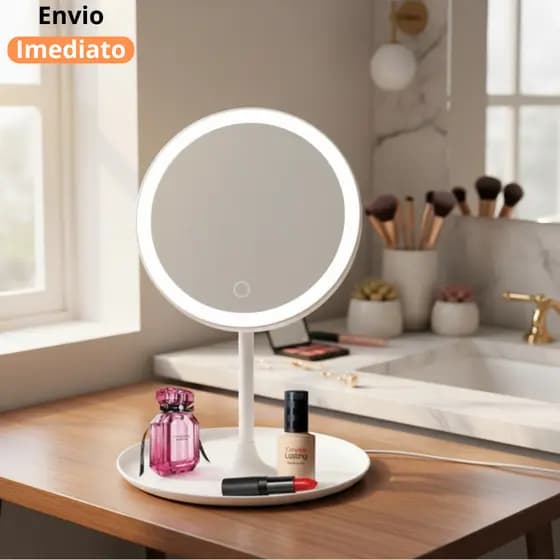 Espelho Decorativo com LED de Mesa Redondo 3 cores