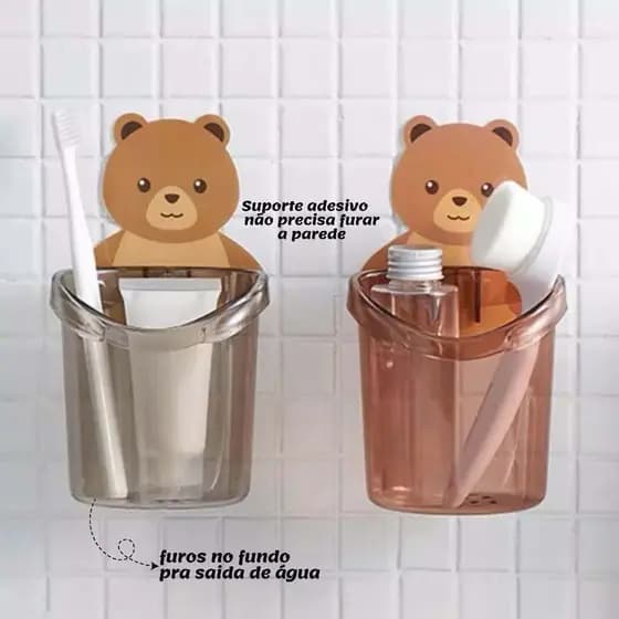 Suporte Adesivo Banheiro Porta Escova de Dentes | Organizador Urso Antiferrugem