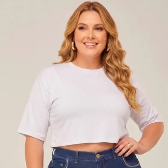 Cropped Feminino Viscolycra Tamanho Único Blusa Básica Manga Curta Moda Confortável