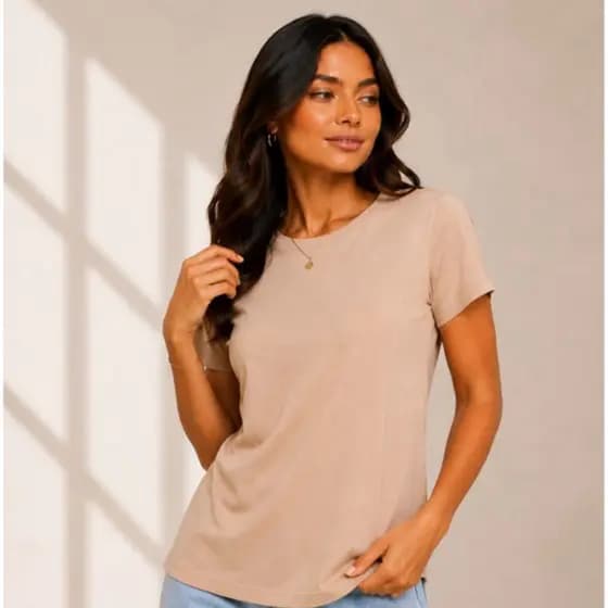 Camiseta Feminina Básica Viscolycra Malha Premium Tamanho Único Manga Curta Lisa