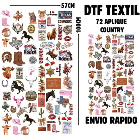 Aplique Country Termocolante Para Jeans, Calça, Camiseta, Jaqueta DTF Textil PROMOÇÃO