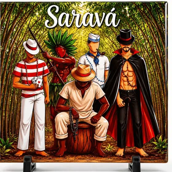 Azulejo Decorativo Umbanda com Suporte | Arte Espiritual para Altar e Decoração Afro Religiosa
