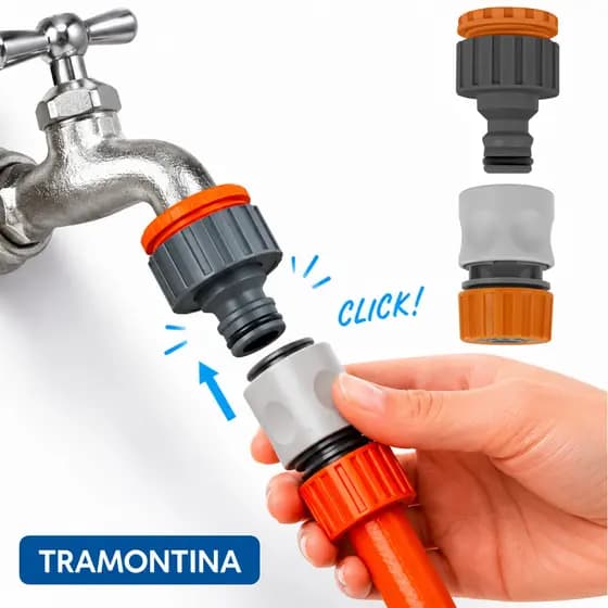 Kit Engate Rápido + Bico 1/2 - 3/4 Adaptador Para Torneira e Mangueira Jardim Limpeza - Tramontina