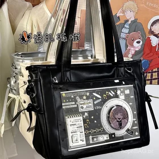 Bolsa Ita modelo básico, grande capacidade, versátil para o dia a dia, bolsa Ita com fita, material PU, estilo soft girl
