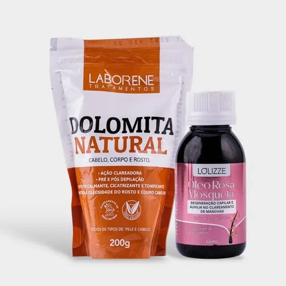 Kit Clareador Dolomita Natural + Óleo Rosa Mosqueta Clareador de Pele Para Corpo e Axilas 200g + 60ml Laborene