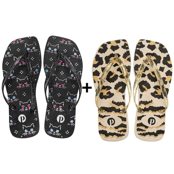 Kit Chinelo Feminino Gatinho Oncinha Confortável Macio