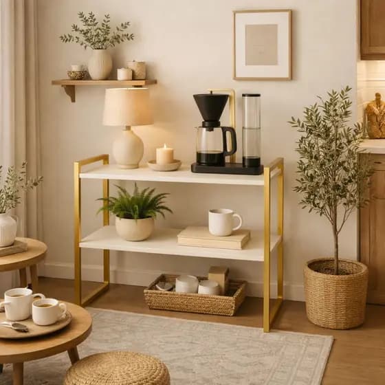 Buffet Aparador Cantinho do Café Estilo Industrial Elegante Ferro e MDF – Multiuso Off White e Preto