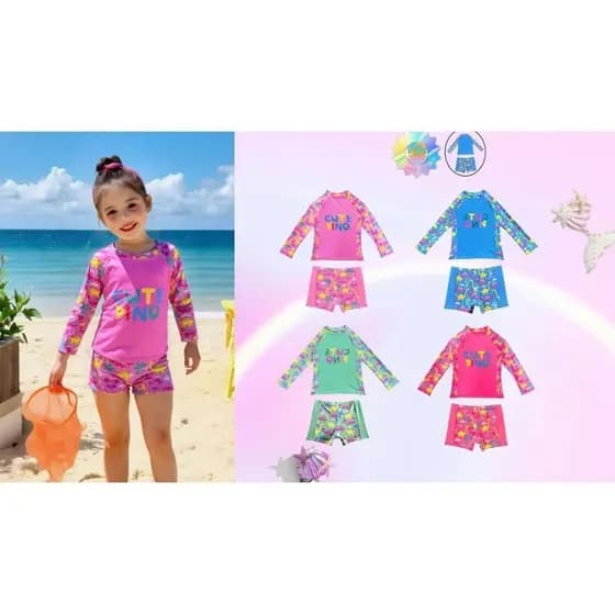 Conjunto Biquini Infantil Proteção Solar UV Camisa + Shorts (F0063)