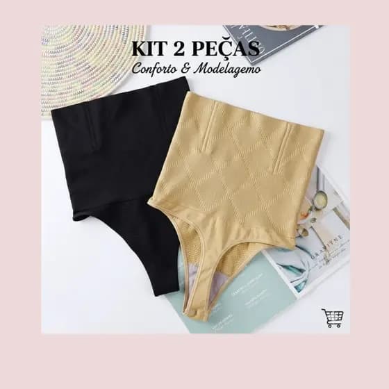 Kit Com 2 Calcinhas Cinta Modeladora de Alta Compressão Afina Cintura (ALTURA 20CM) Cacinha-218