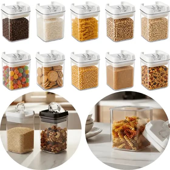 10 Pote Hermético 300ml Transparente Trava para Grãos Cereais Temperos Armazenar Alimentos Cozinha