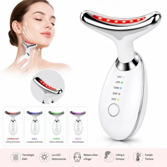 Massageador Facial EMS LED Anti Rugas Flacidez Papada Lifting Facial Rejuvenescimento USB Bivolt