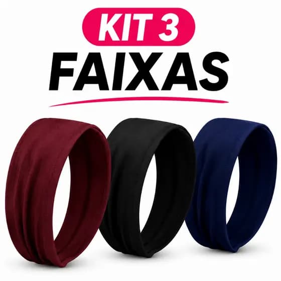 Kit 3 Headband Faixa de Cabelo Feminina Esportiva Elástica Confortável