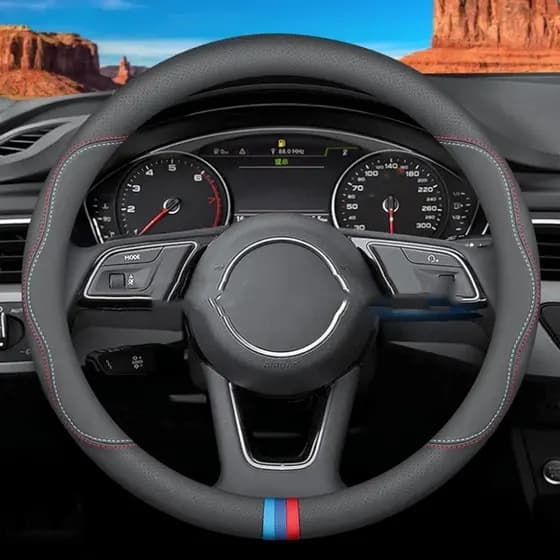Nova Tendência: Capa para Volante de Carro em Couro Nappa, 15 polegadas (37-38 cm), Preta, Antiderrapante e Respirável,