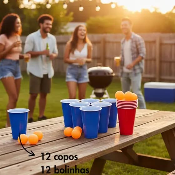 Jogo Beer Pong 12 bolas 12 copos 400ml Festa Americana Original