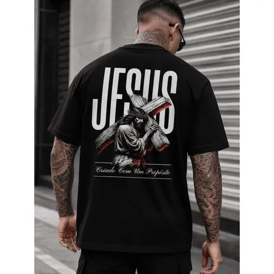 Camiseta Oversized Jesus Cristo Cruz Evangélica Gospel Streetwear Unissex 100% Algodão Premium Lançamento ENVIO Imediato
