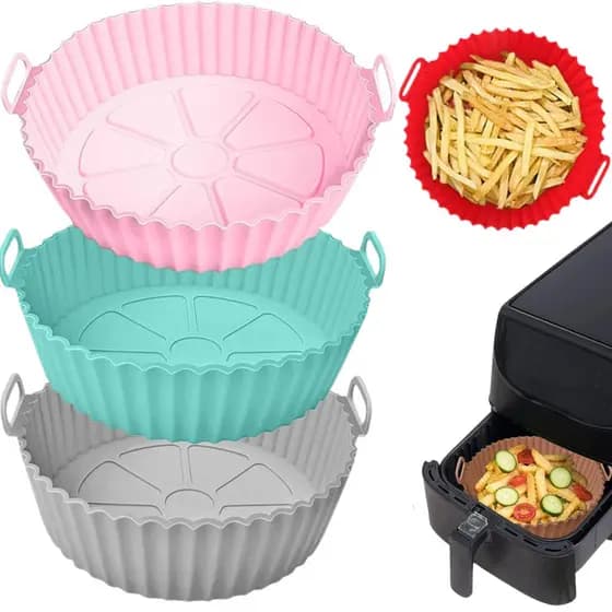 Forma de Silicone Redonda Reutilizável para Air Fryer, Assar Sem Sujeira para Micro-ondas e Forno Elétrico