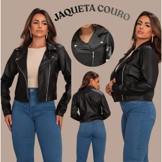 Jaqueta Feminina Couro Premium Estilo Motoquiera Elegante, Moderna Com Ziper