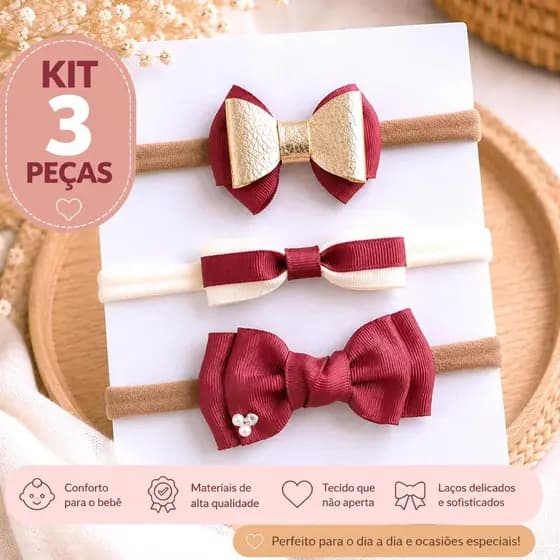 Kit Faixas Bebê Menina Luxo 4 Peças RN Recém Nascida Maternidade Enxoval