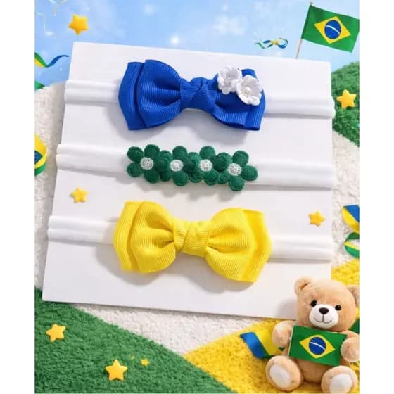 Kit com 3 faixinhas bebê tema Brasil