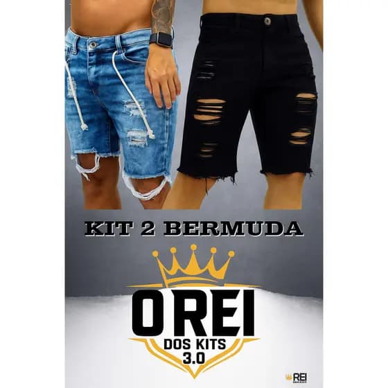 Kit 2 Bermuda Masculina Jeans Rasgada Sarja Destroyed + Envio hoje direto da fabrica