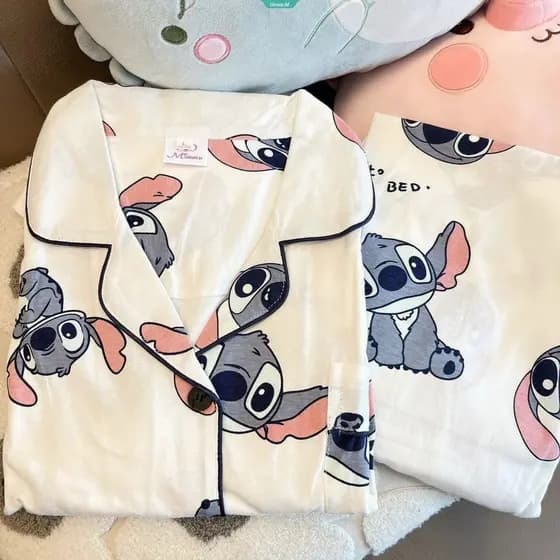 Adequado para meninas dos desenhos animados Polka Dot pijamas primavera verão calças finas de manga comprida bonito estu
