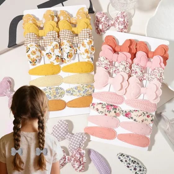 Conjunto De Grampos De Cabelo Infantis De Tecido Colorido Doce De 16 Unidades , Combinação De Arco + Clipe BB , Acessóri