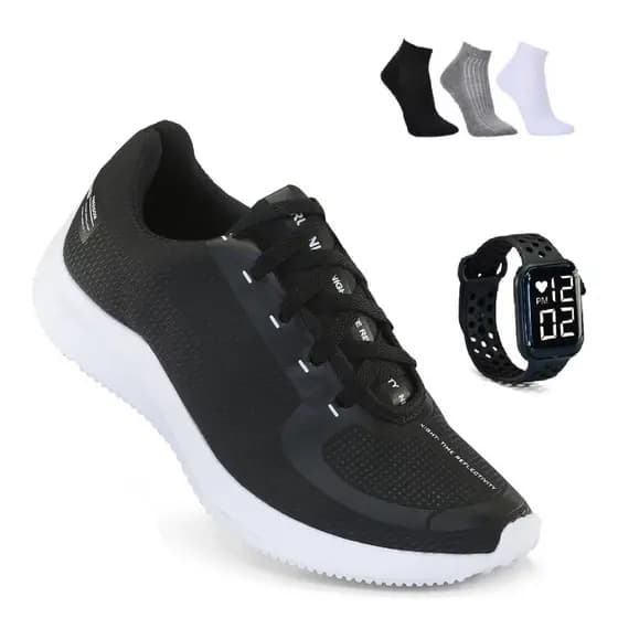 Tenis Masculino + Relogio + Meia Esportivo Versatil Academia Corrida Caminhada Super leve e Macio